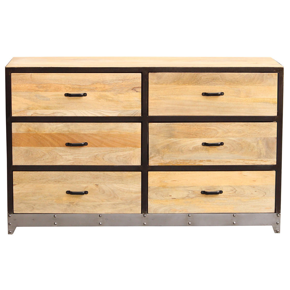 KOMMODE 6 Schubladen Holz Metall INDUSTRIA - Dunkelbraun, Holz (45/80/130cm) - Miliboo