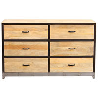 KOMMODE 6 Schubladen Holz Metall INDUSTRIA - Dunkelbraun, Holz (45/80/130cm) - Miliboo