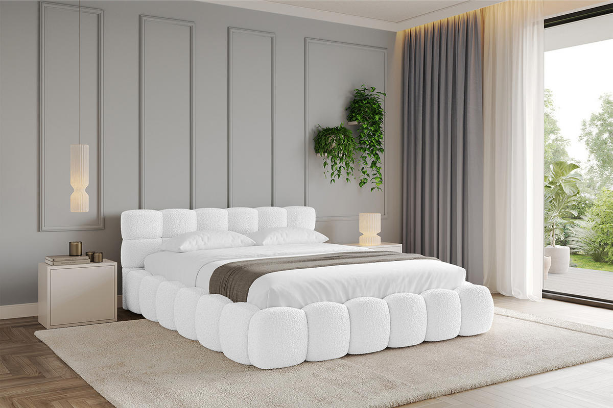 POLSTERBETT mit Bettkasten und Lattenrost, Bett mit Matratze H3/H4 - LEYA-v1 180x200 Weiß - Weiß, Holzwerkstoff/Textil (180/200cm) - ALTDECOR