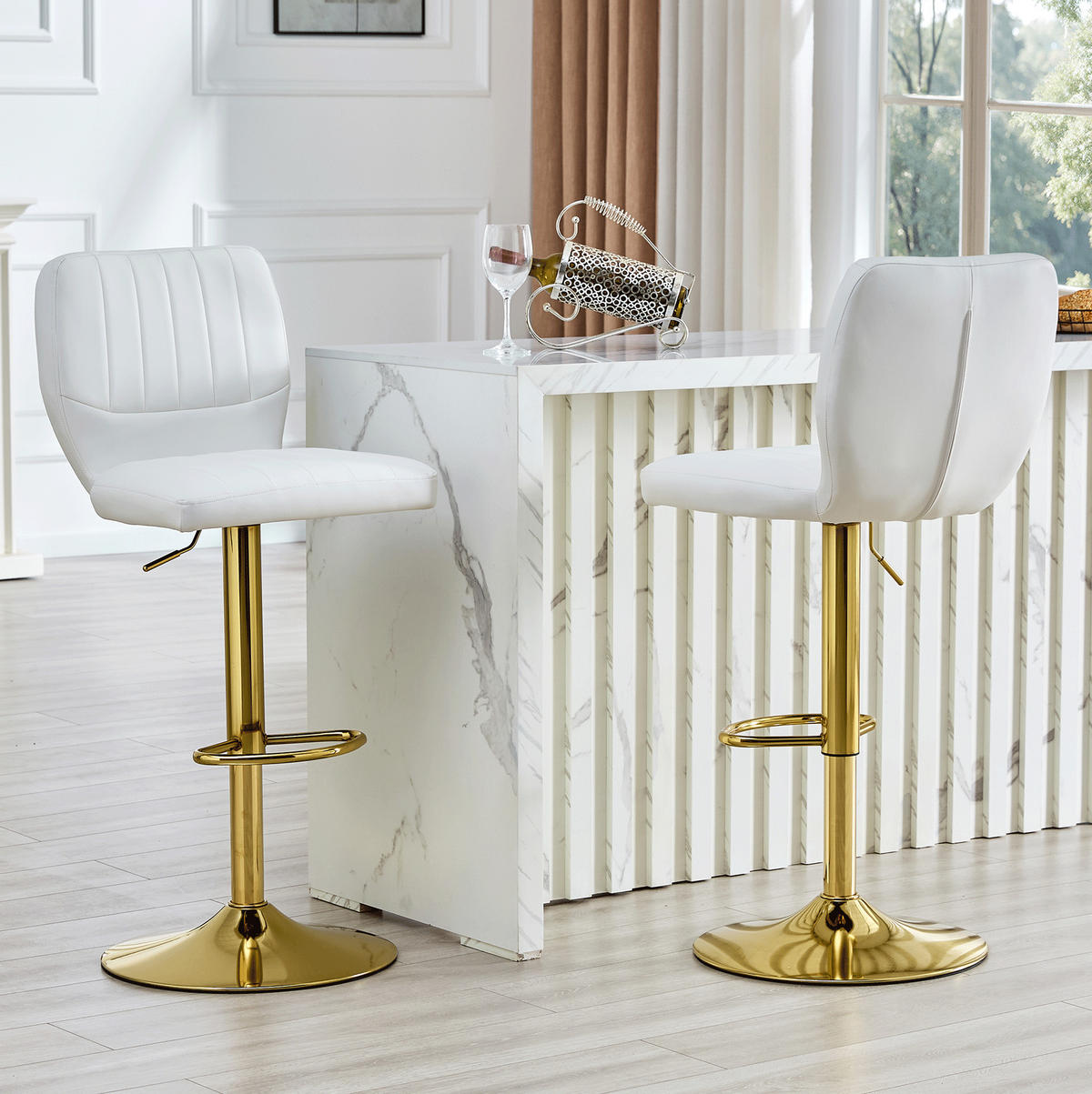 BARHOCKER höhenverstellbar 62-83 cm Weiß-Gold - Weiß, Metall (45/114/52cm) - Meubliv