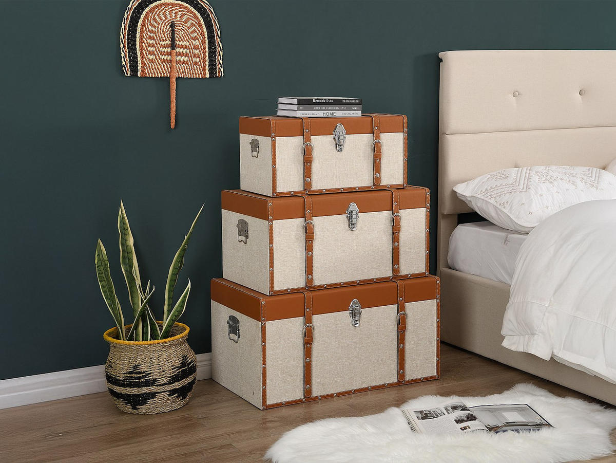 TRUHE und Kiste - 51 cm, 62 cm, 68 cm x 24 cm, 30 cm, 35 cm - kunstleder - braun, taupe Jacinto - Taupe/Braun, Textil (51/40/24cm) - Vente-Unique