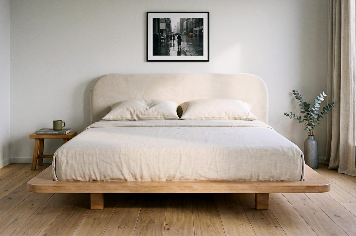 MASSIVHOLZBETT Eyko BORA, 180/200, Buche - lackiert, Samt-Kopfteil Ecru - Ecru/Buchefarben, Holz/Textil (180/200cm)