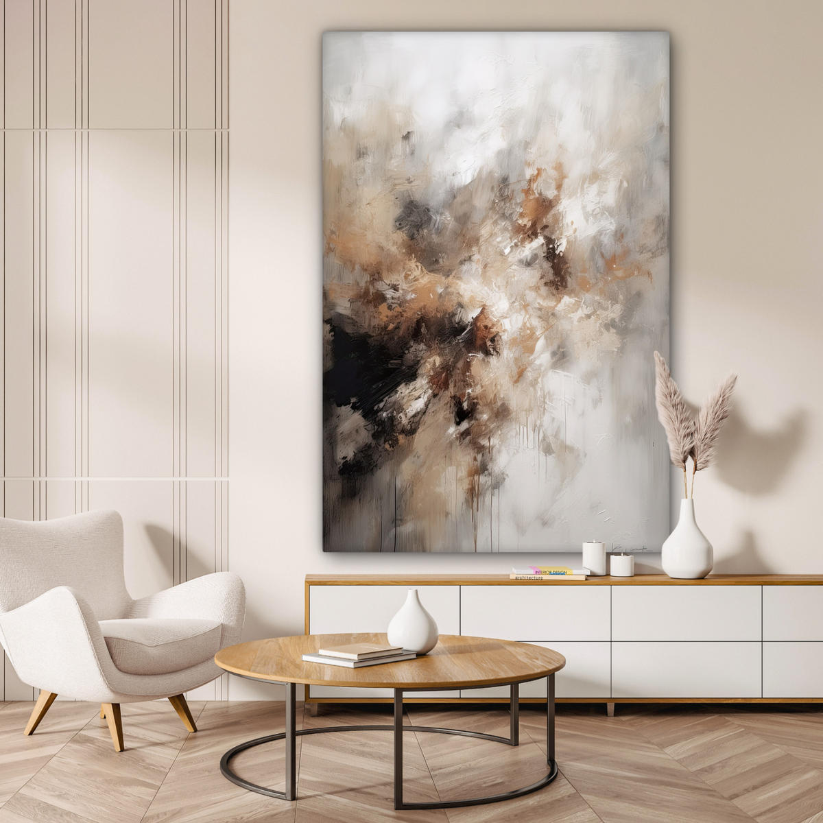 OBRAZ NA PLÁTNĚ Barva - abstraktní - béžová - umění 90x140 cm - šedobéžová, textil (90/140cm) - MuchoWow