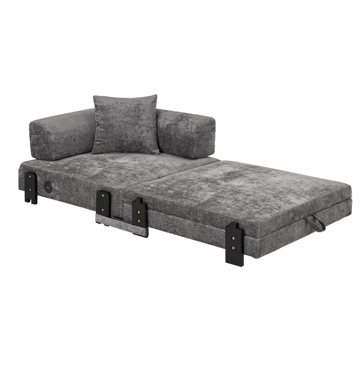 SCHLAFSESSEL aus Stoff Dunkelgrau mit Schlaffunktion, USB- und Type-C-Anschluss sowie Stauraum - Dunkelgrau, Textil (84/48/170.5cm) - Modfu