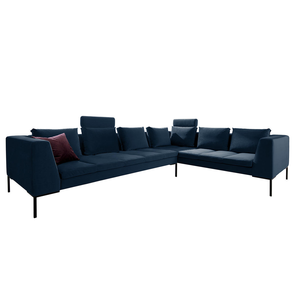 ECKSOFA mit Rundecke XL - Samt - Chromfarben/Dunkelblau, Textil/Metall (319/238cm) - home24