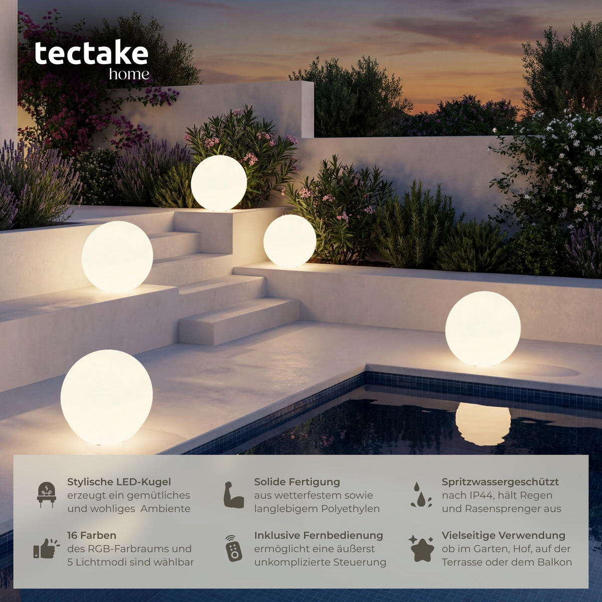 KUGELLEUCHTE Luminous Globe, inklusive Erdspieß, weiß - Weiß, Kunststoff (40/40/40cm) - tectake