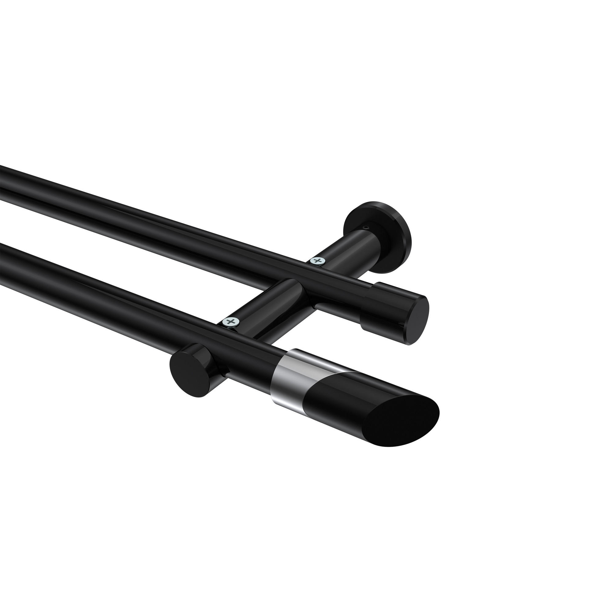 GARDINENSTANGEN-SET Platon Verano 400 cm (geteilt in 2 x 200 cm), 2-läufig (ohne Ringe), 20 mm Ø Schwarz - Chromfarben/Schwarz, Metall (400cm) - INTERDECO