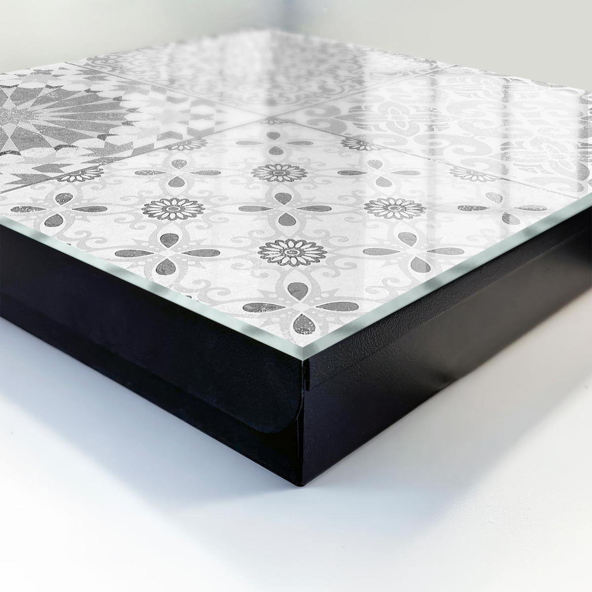 SCHLÜSSELBOX Schwarz 30x30 cm- Türöffnung nach rechts - Geometrische Muster - Grau, Metall (30/30/5cm) - TULUP