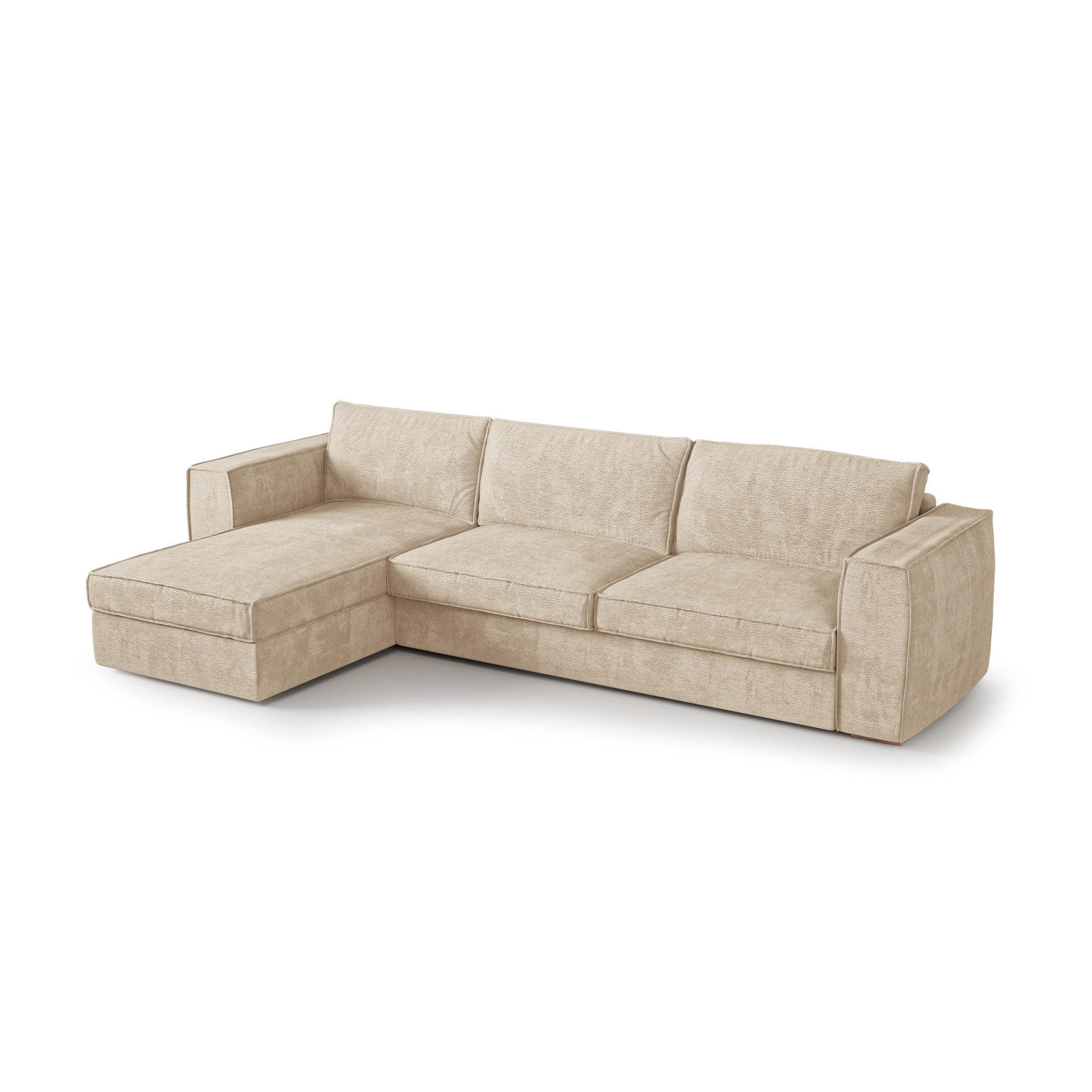LINKSECK-SCHLAFSOFA MIKA Kettgewebe mit weichem Griff Beige 292cm - Beige, Textil (292/100cm) - Premium Interiors