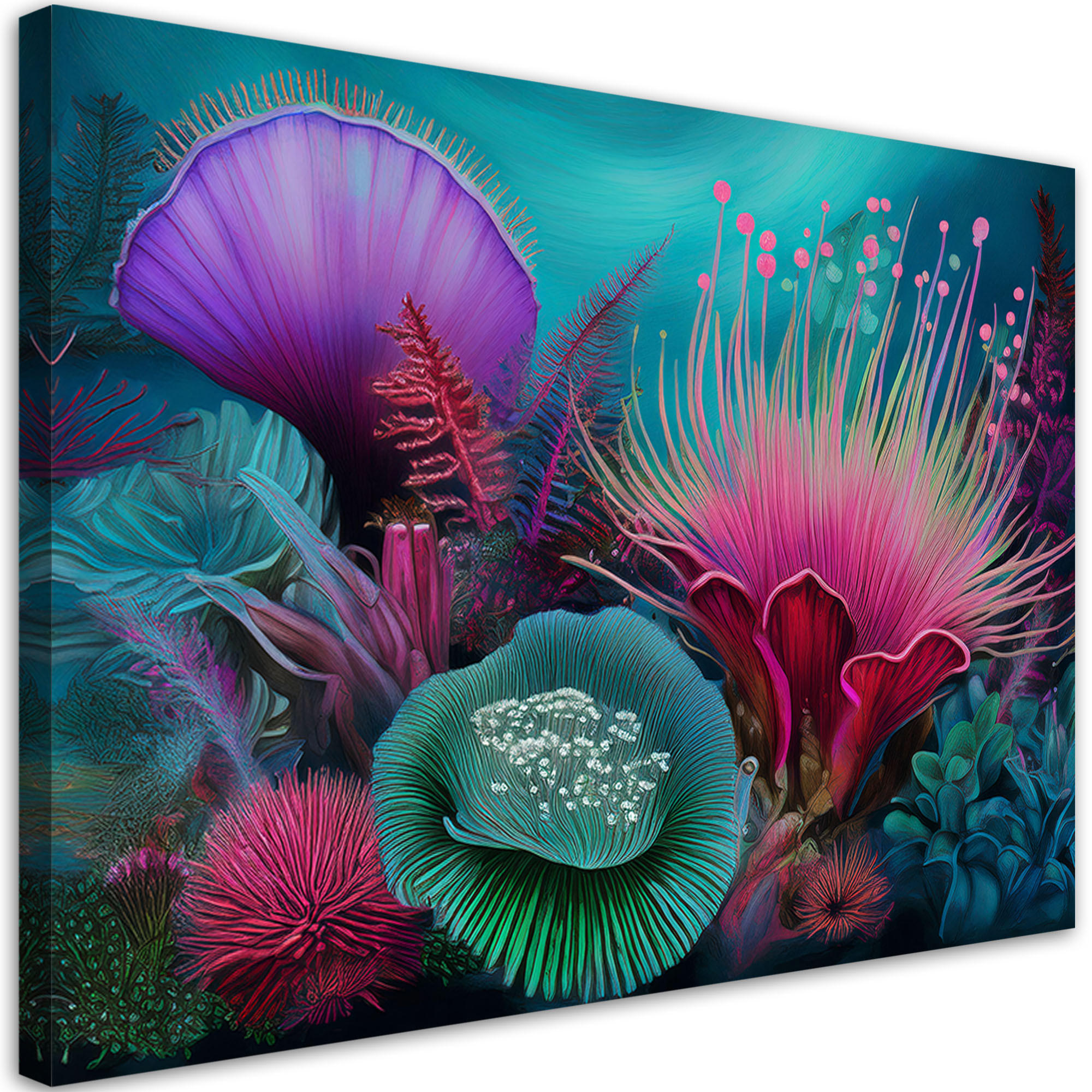 LEINWANDBILD Korallenriff-Meerespflanzen 120x80cm - Türkis, Textil (120/80cm) - Feeby