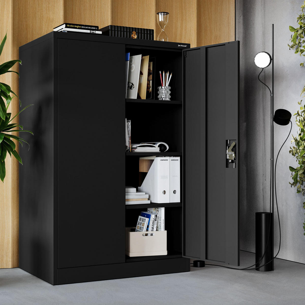 BÜROSCHRANK KEVIN D600 - Schwarz, Metall (90/140/60cm) - Jan Nowak