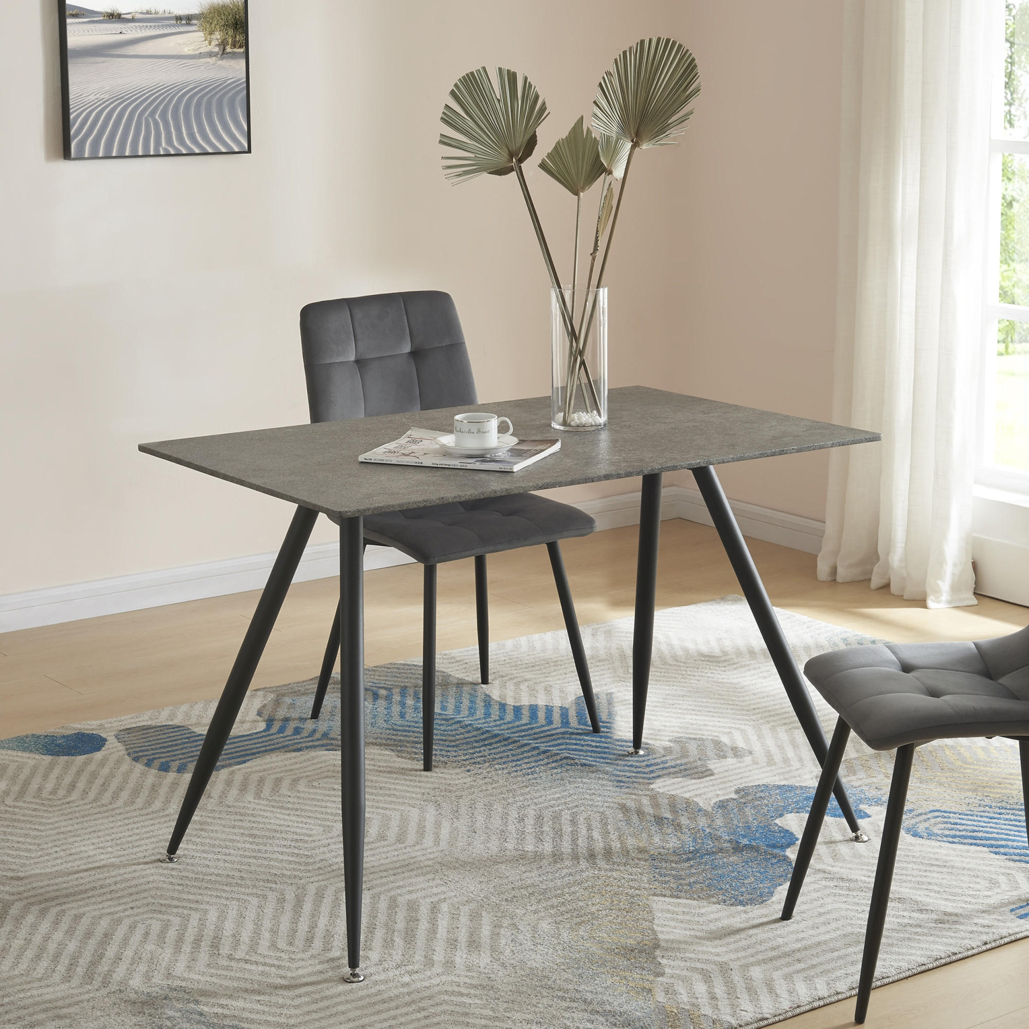 ESSTISCH Fitjar - Schwarz/Grau, Holzwerkstoff/Metall (70/120/75cm) - [en.casa]