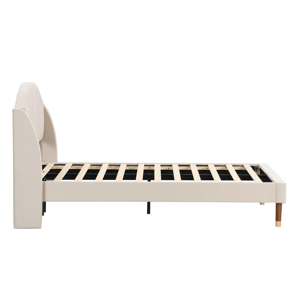 POLSTERBETT 90/200 cm mit Lattenrost, hohem Kopfteil und Holzfüßen aus Samt, Beige - Beige, Textil (90/200cm) - Redom