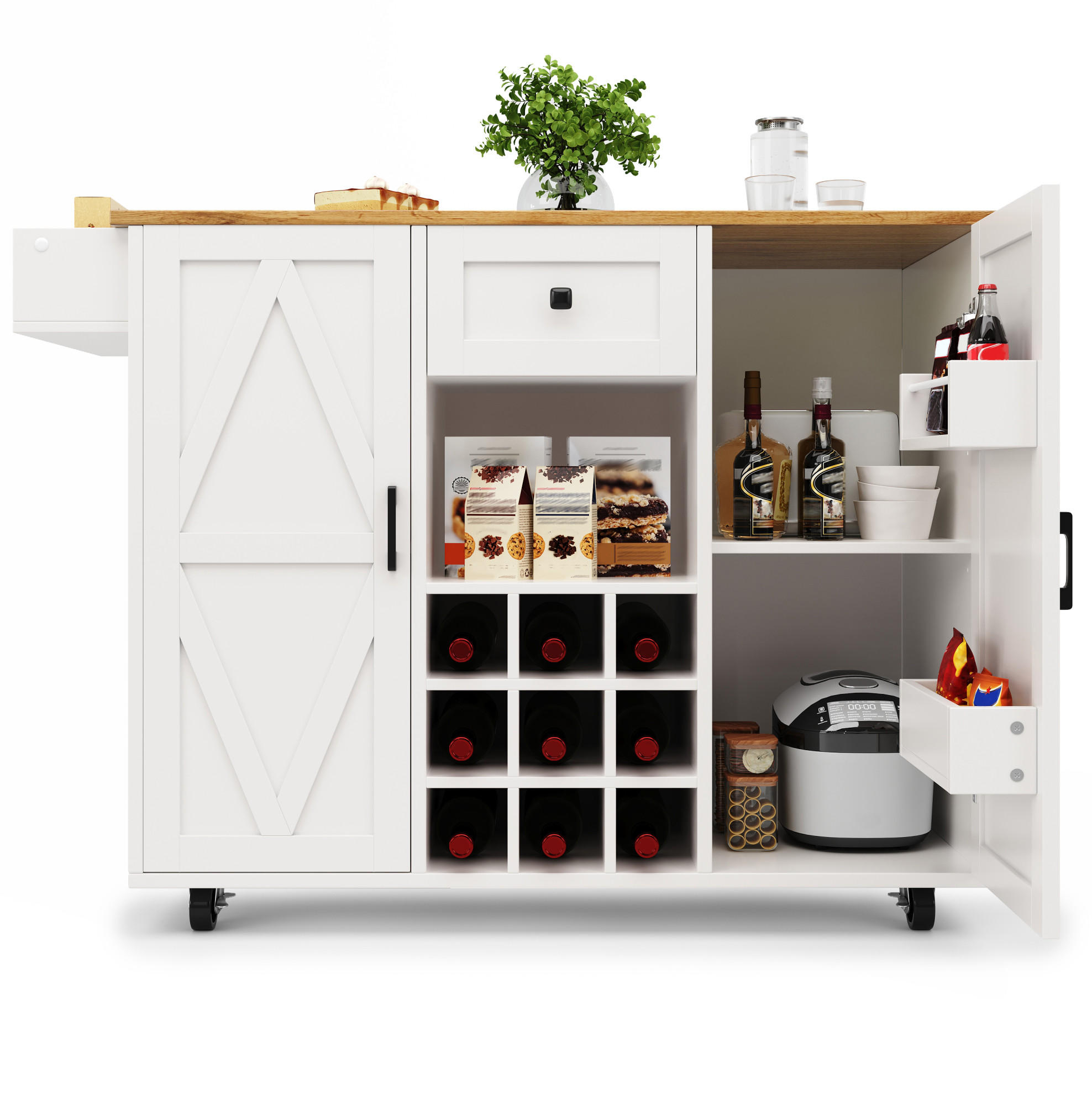 KÜCHENINSEL 137,5/95,6/40 cm Weiß aus MDF mit klappbarer Tischplatte - Weiß, Holzwerkstoff (65/95.6/137.5cm) - OKMYHOME