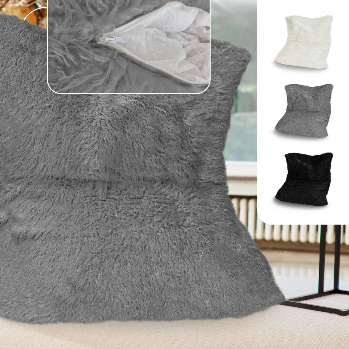 FELL RIESEN SITZSACK Square 140x180cm - Grau, Textil (140/25/180cm) - Green Bean