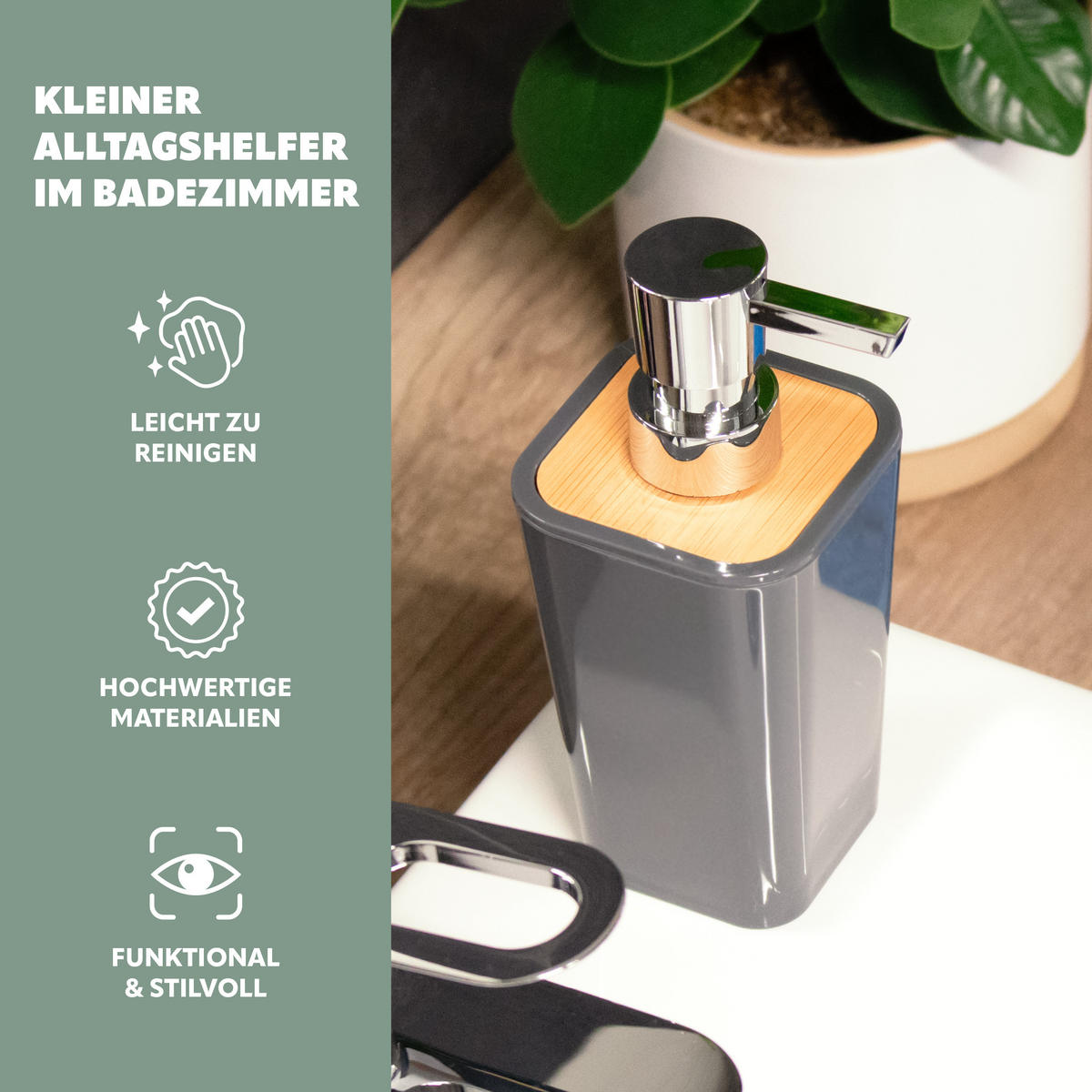 SEIFENSPENDER 320 ml CALVI, grau - Grau, Kunststoff (7.4/16.5/7.4cm) - bremermann