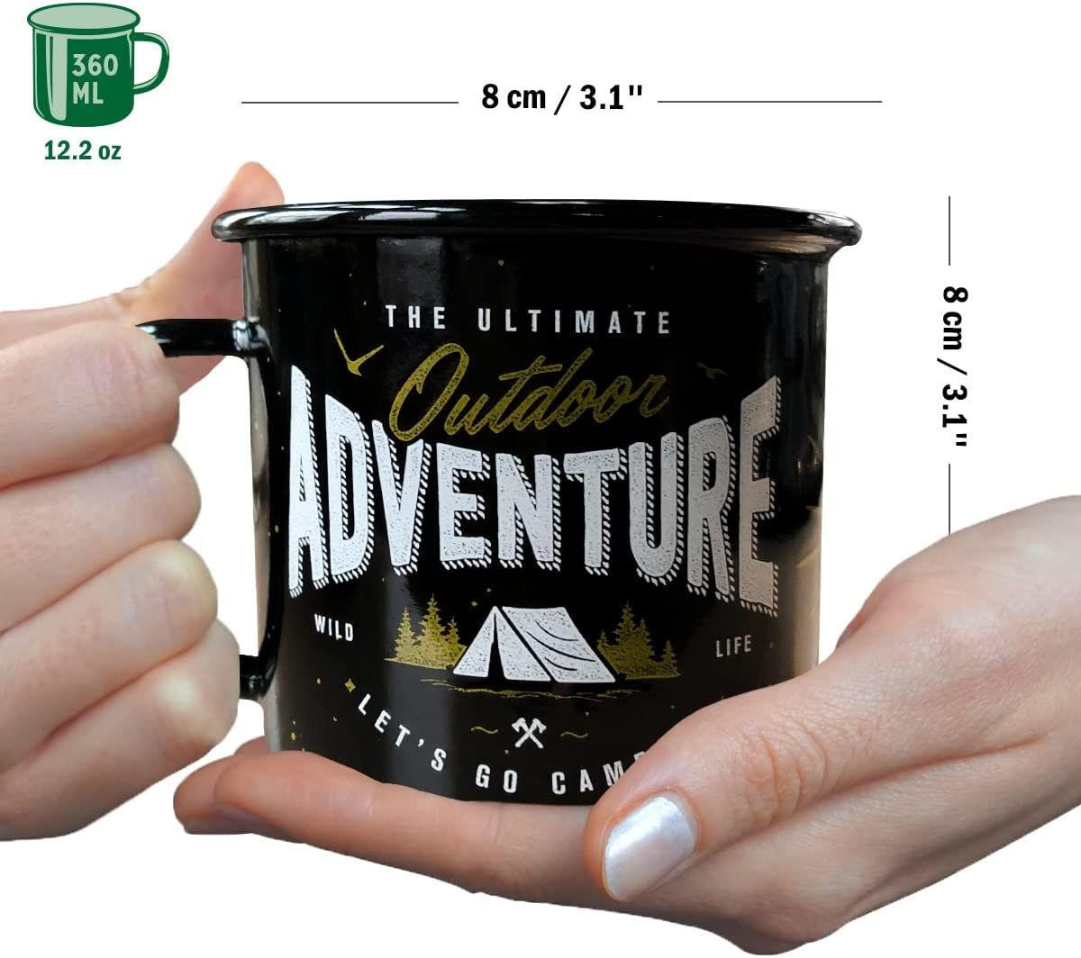 EMAILLE-BECHER 360 ml Outdoor & Activities Outdoor Adventure - Schwarz/Olivgrün, Metall (0.36L) - Nostalgic-Art