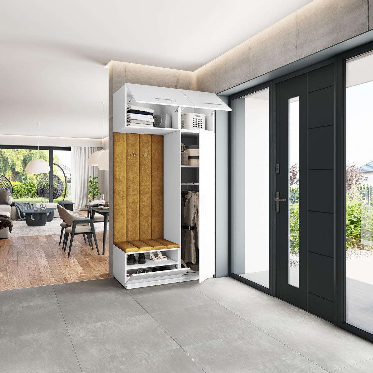 GARDEROBENSCHRANK REMA 120/240/60 cm Modern Garderobe-Set Weiß - Gelb/Weiß, Holzwerkstoff (120/240/60cm) - MASSENO