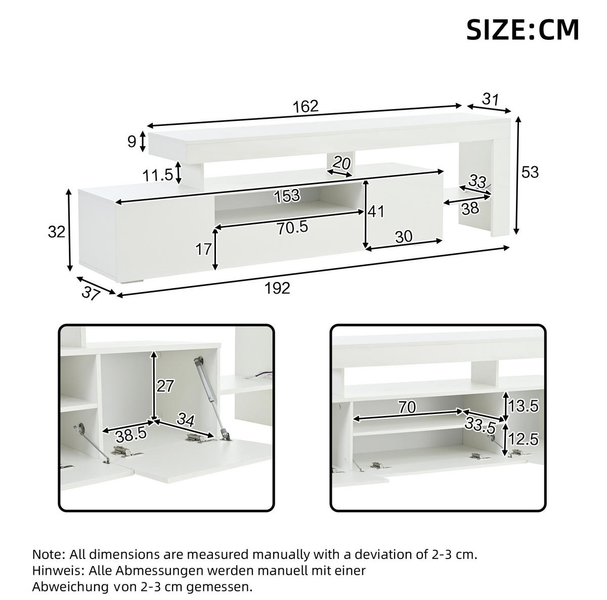 TV-ELEMENT mit LED 192 x 37 x 53 cm Hochglanz Weiß - Weiß, Holzwerkstoff (37/53/192cm) - Beauniv