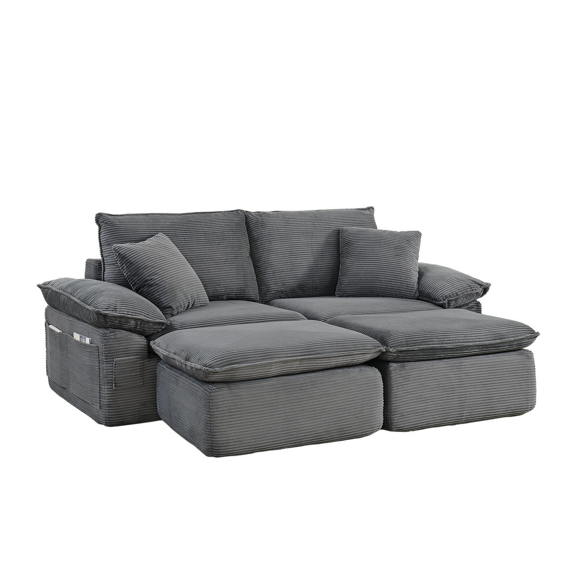 2-SITZER-SOFA DE-35047 boneless mit Fußstütze Hellgrau - Hellgrau, Textil (206/65/156cm) - ComfortXL