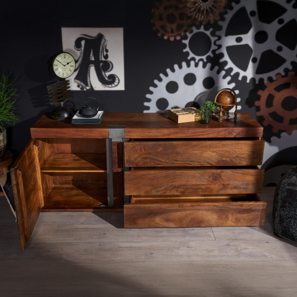 SIDEBOARD Mango 180x45x75 braun lackiert Amsterdam #11 - Braun, Holz (180/75/45cm) - Massivmoebel24