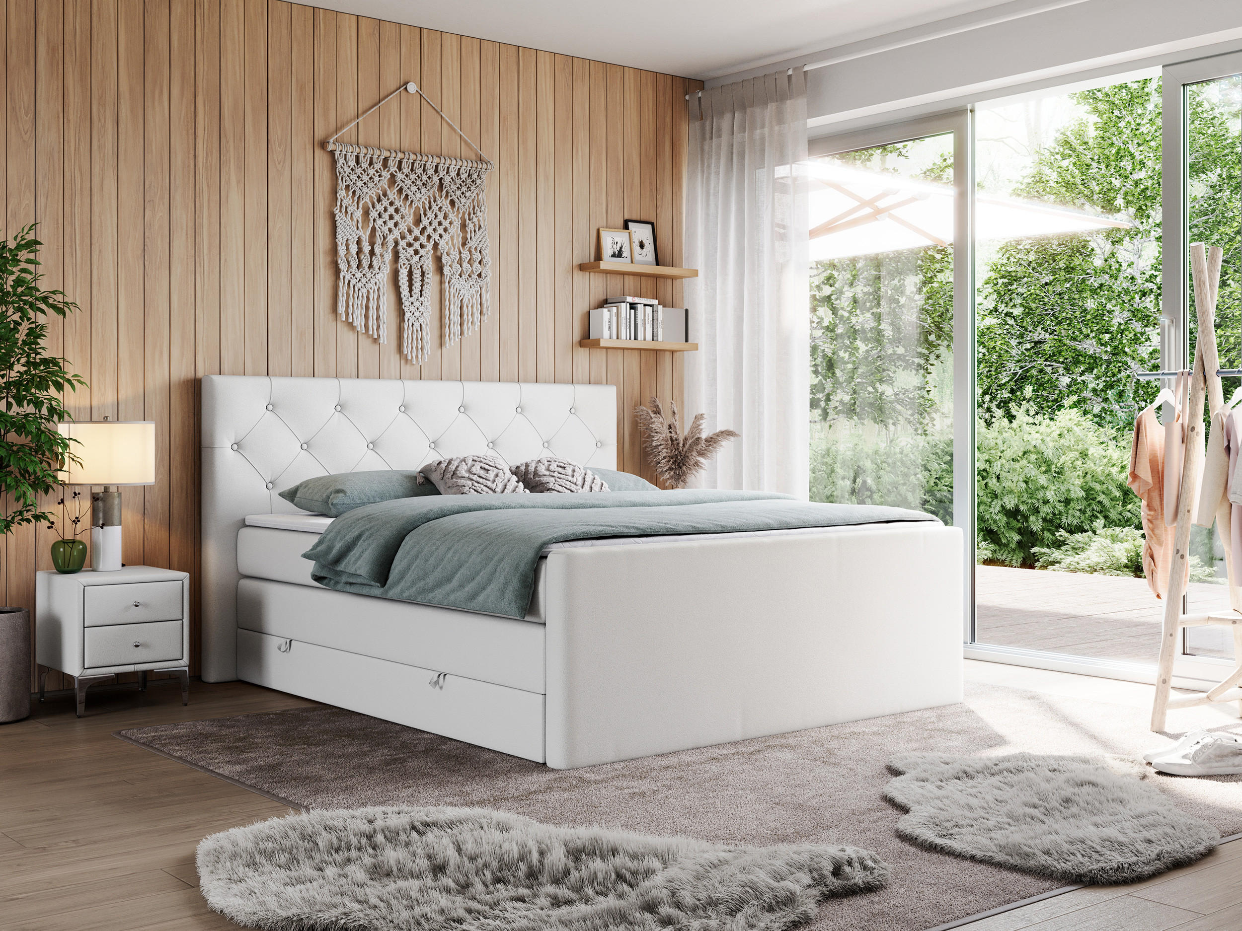 BOXSPRINGBETT KING VELEN 160/200 Weiß Kunstleder - H3 - Weiß, Holz/Textil (160/200cm) - MKS