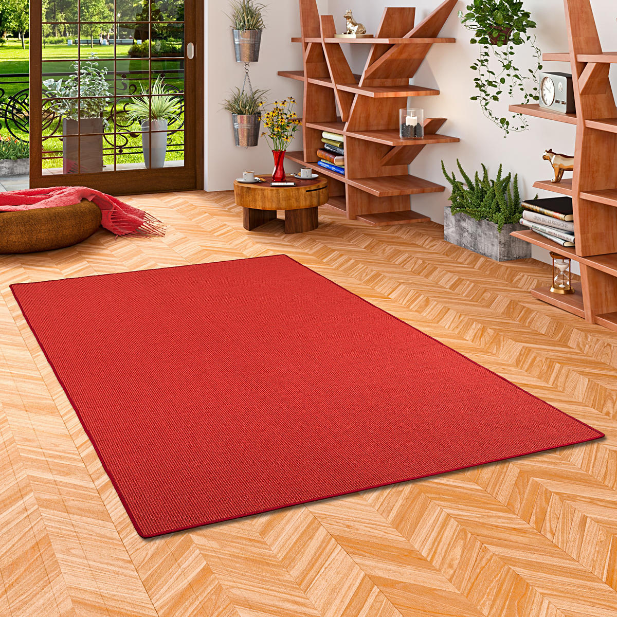 SISAL NATUR TEPPICH KLASSISCH - Rot, Textil (133/133cm) - Snapstyle