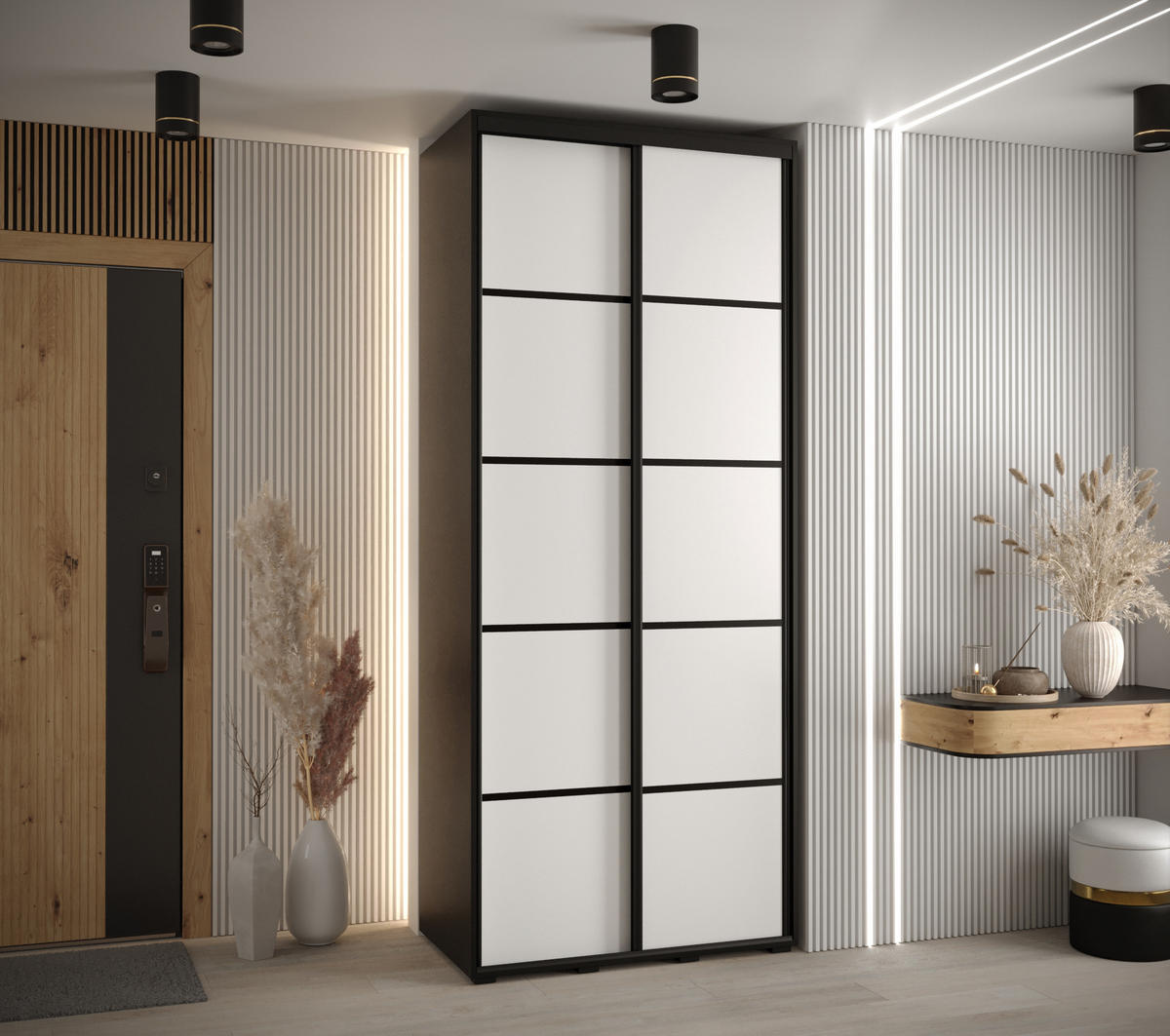 SCHWEBETÜRENSCHRANK 235,2/100/45 2-türig - Schwarz/Weiß, Holz/Metall (100/235/45cm) - Abiks Möbel