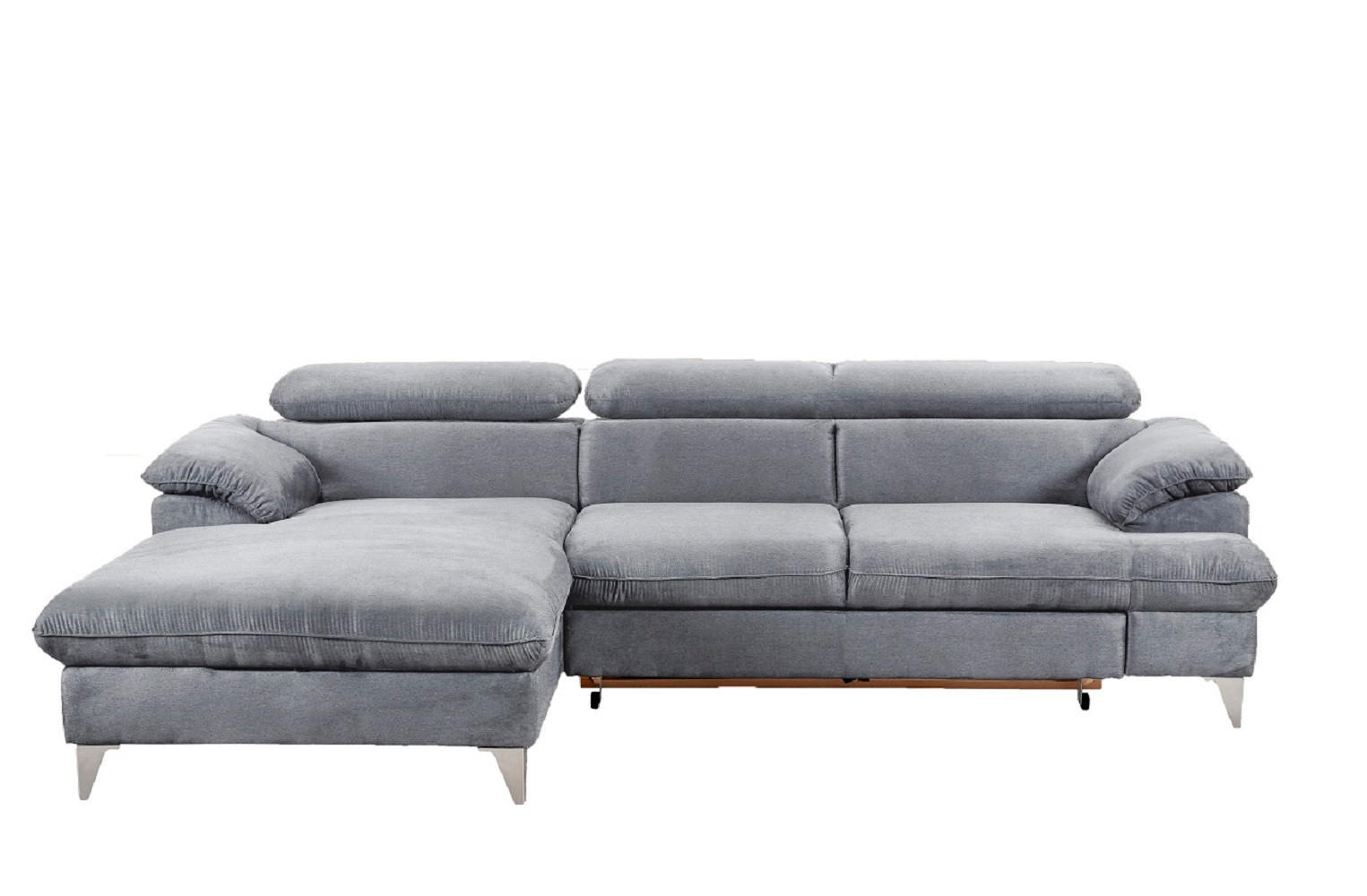 ECKSOFA mit Schlaffunktion und Bettkasten, verstellbare Kopfstützen - Chromfarben/Hellgrau, Textil/Metall (254/167cm) - Cotta