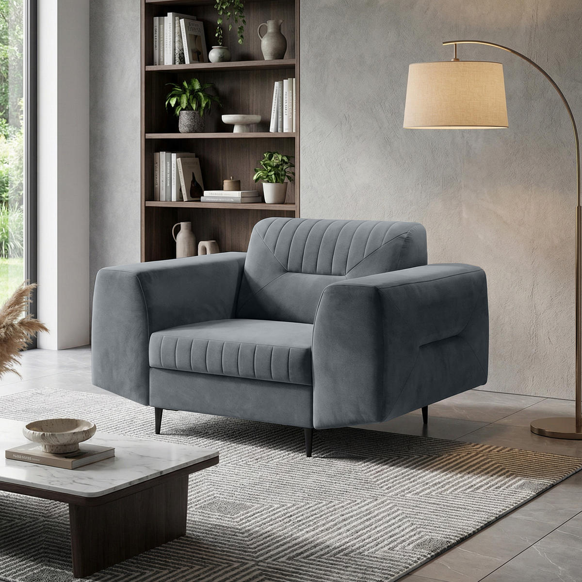 RELAXSESSEL Venezia dunkelgrau mit schwarzen Beinen - Dunkelgrau/Schwarz, Textil (112/85/94cm) - Beautysofa