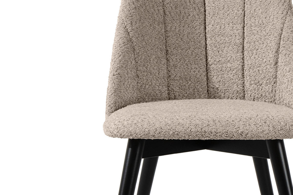 POLSTERSTUHL BAKERI Esstischstühl, 2-er Set, Bouclé - Beige/Schwarz, Holz/Textil (48/86/44cm) - KONSIMO®