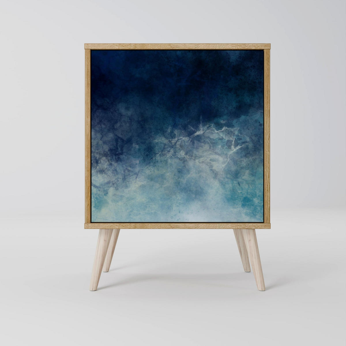 SIDEBOARD CELESTIAL FALL, Grau, 57,5x42x70,5 cm, Schwarze Metall-Sternfüße - Multicolor/Schwarz, Holzwerkstoff/Metall (57.5/70.5/42cm) - SpaceRebels