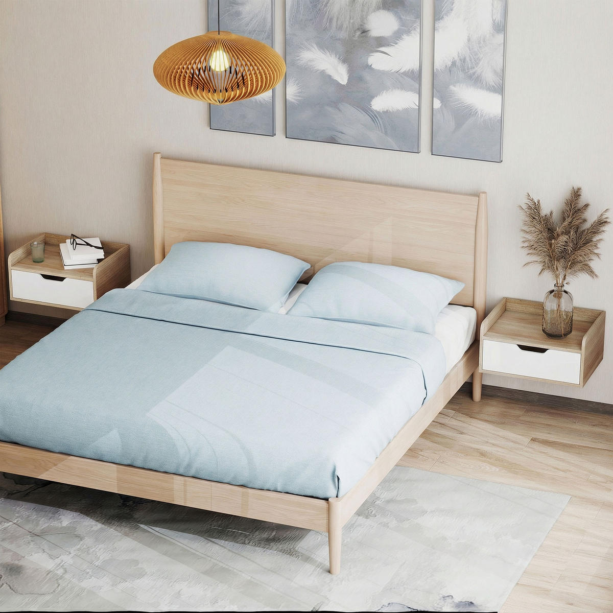 NACHTTISCH Natur Weiß Holzwerkstoff wandhängend mit Schublade 2er-Set - Naturfarben, Holzwerkstoff (40/19.5/30cm) - PANGIVO