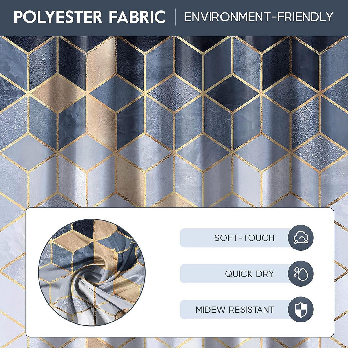 DUSCHVORHANG Weiß Marmor Stoff Standard wasserdicht waschbar 90 x 180 cm - Schwarz, Textil (90/180cm) - MCBOSON