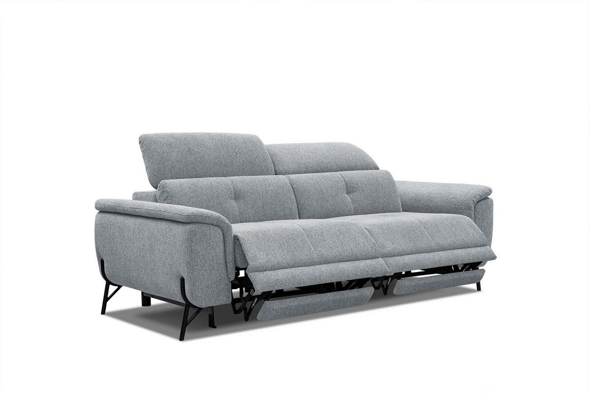 SOFA AVENA 3-Sitzer mit 2 Relaxfunktionen, silberfarben - Silberfarben, Holzwerkstoff/Textil (204/80/108cm) - Courtois Laville