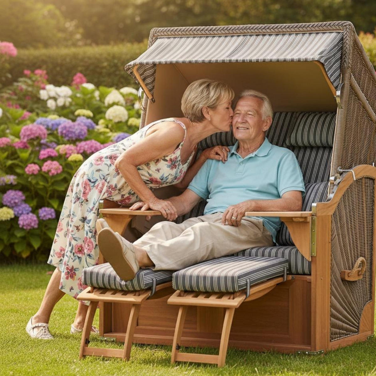 STRANDKORB SEEBLICK 2 Sitzer Teak - Braun/Grau, Metall (125/170/80cm) - Mr. Deko