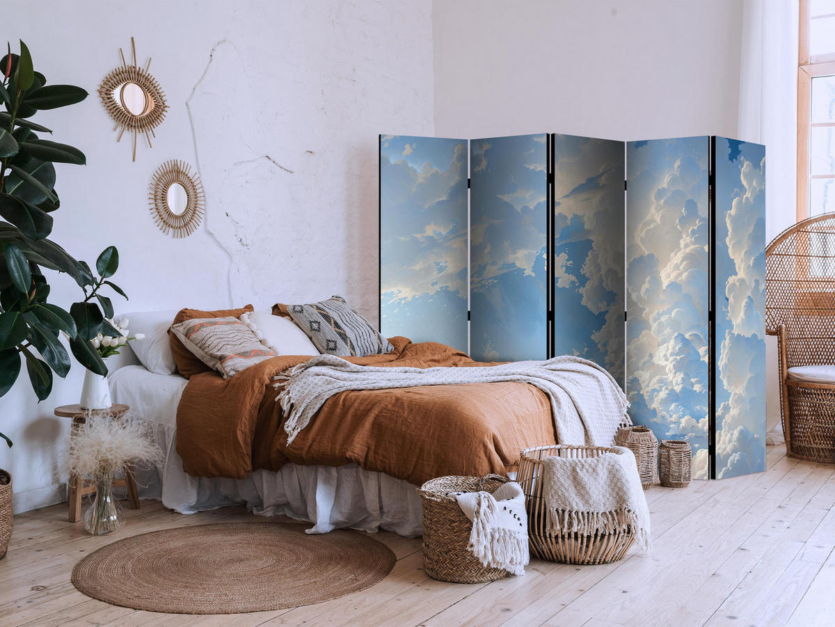 PARAVÁN Akustický 5-Dielny 225x172 cm Nebo - modrá, drevo/textil (225/172/3cm) - Muralo