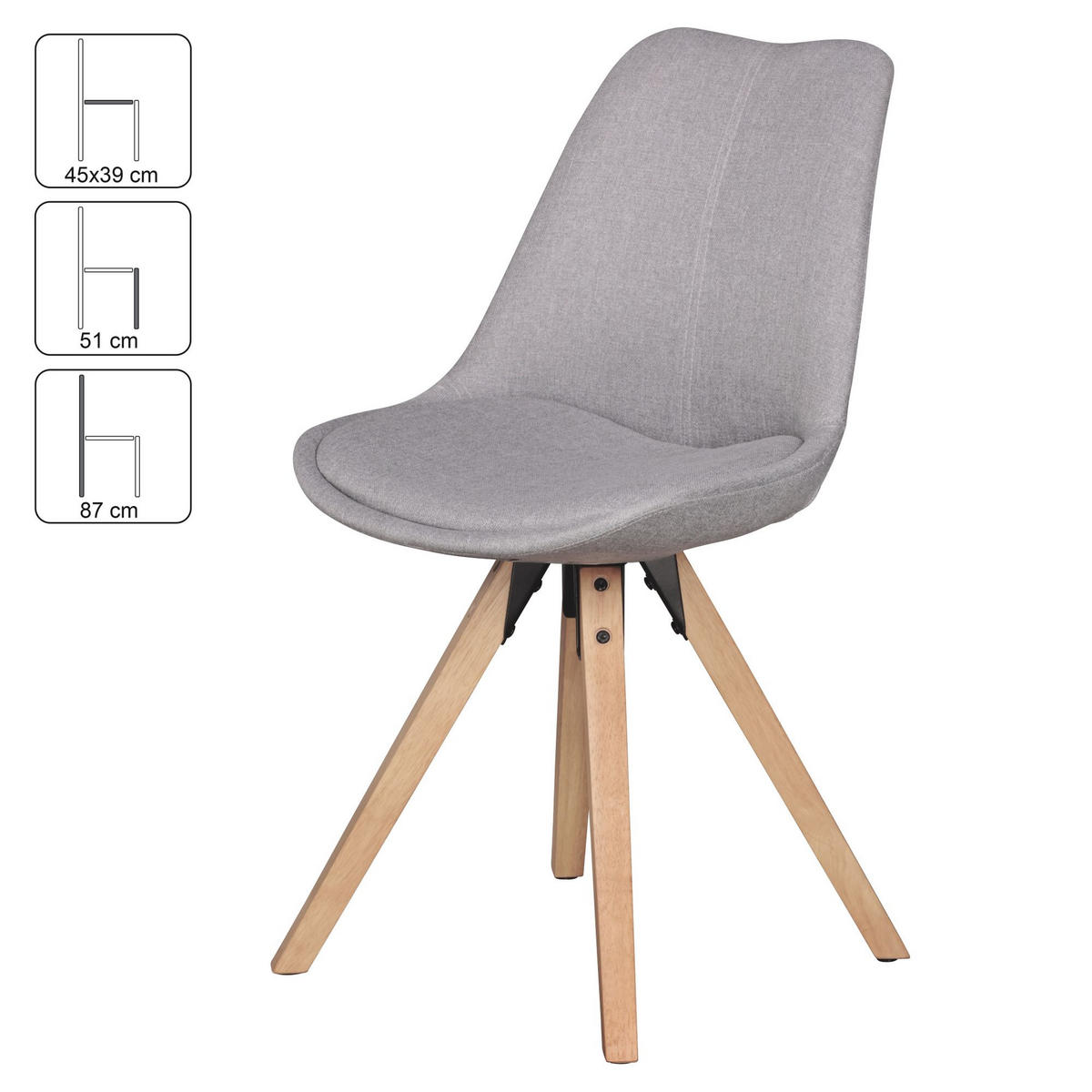 ESSZIMMERSTUHL 2er Set Stoffbezug mit Holzgestell Skandinavisch gepolstert, Grau 49x52x87 cm - Beige/Grau, Holz/Textil (49/87/52cm) - KADIMA DESIGN
