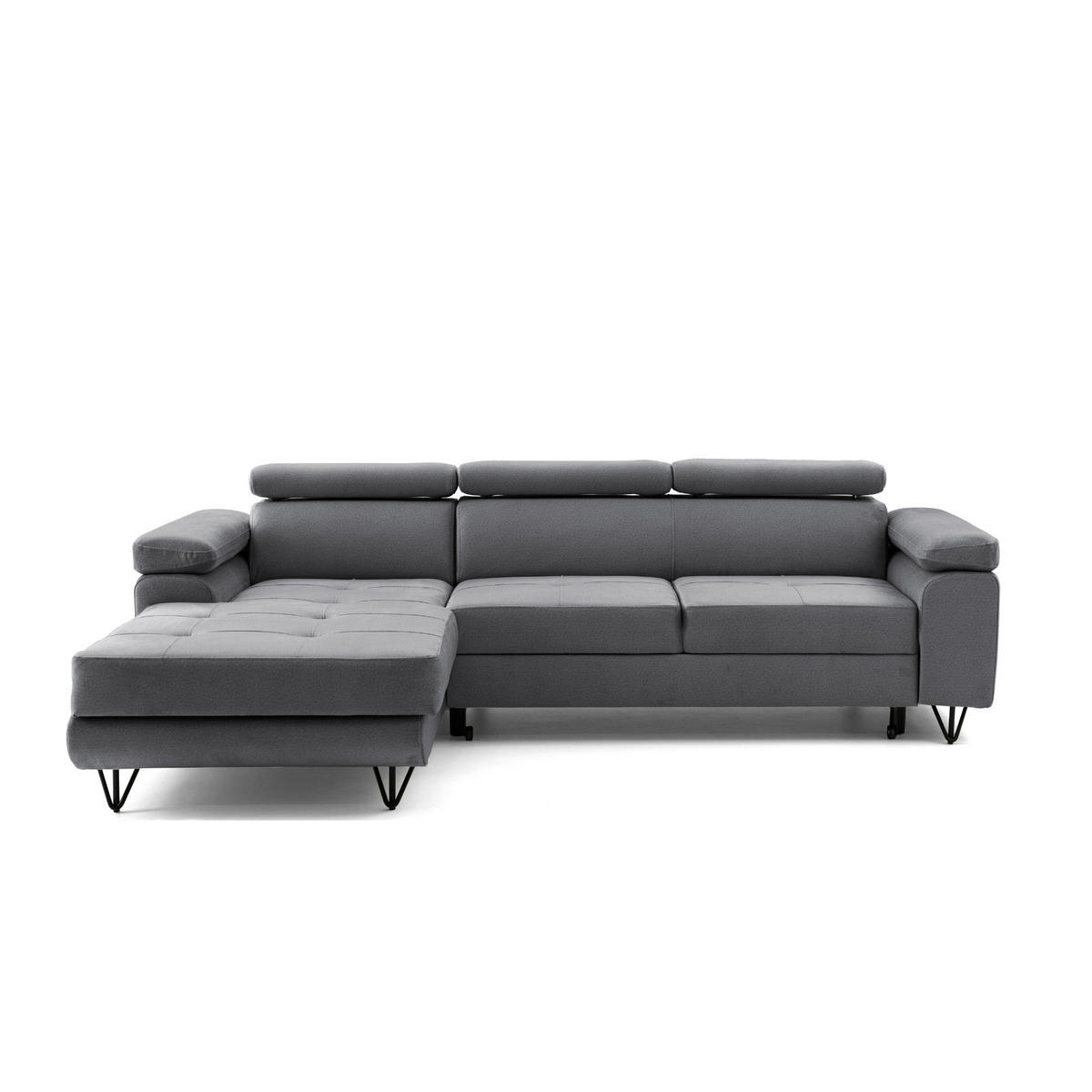 ECKSOFA NORIS L Links mit Schlaffunktion 128x203 Velours Dunkelgrau - Dunkelgrau/Schwarz, Holz/Textil (250/183cm) - Muffo