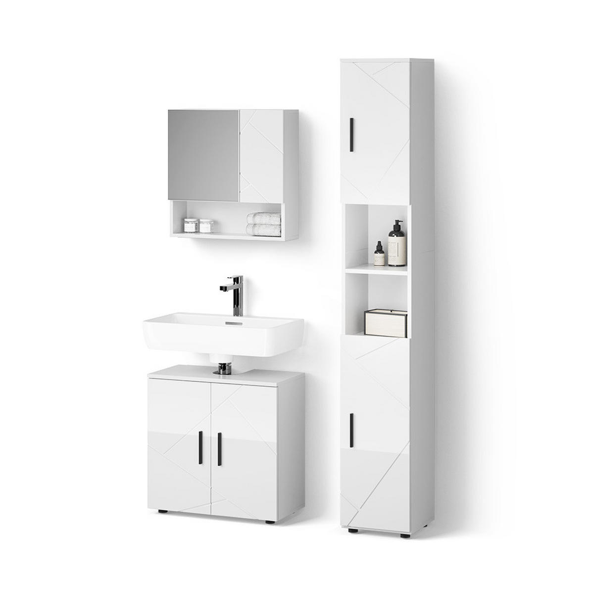 BADMÖBEL-SET Ronco Weiß Hochglanz 3 Teile, mit Hochschrank - Weiß Hochglanz/Weiß, Holzwerkstoff (60/59/30cm) - Livinity®