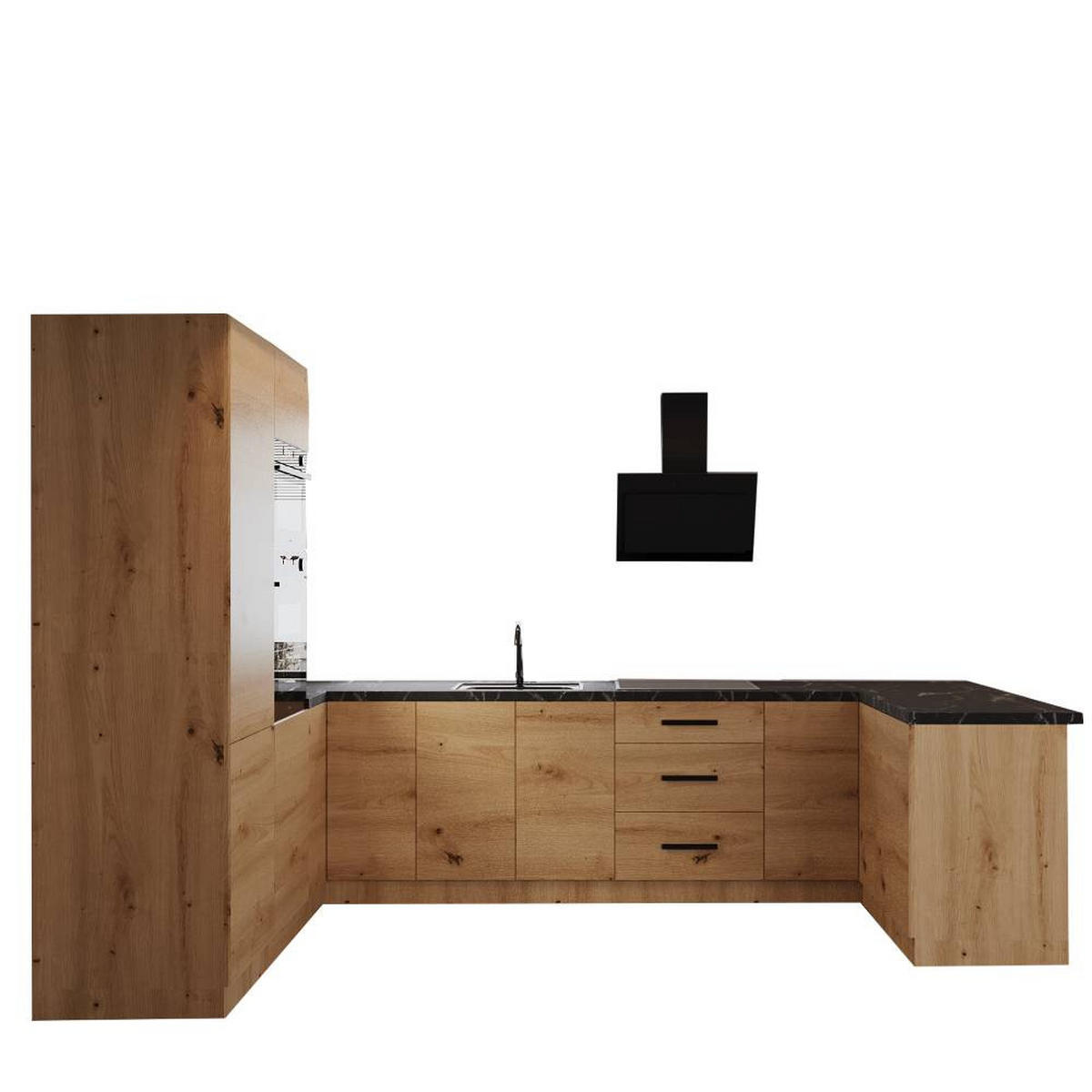 ECKKÜCHE 210 × 320 ×150 cm - Langen K103-M680 - in Artisan Eiche - Schwarz/Eiche Artisan, Holz/Holzwerkstoff (320/212/210cm)