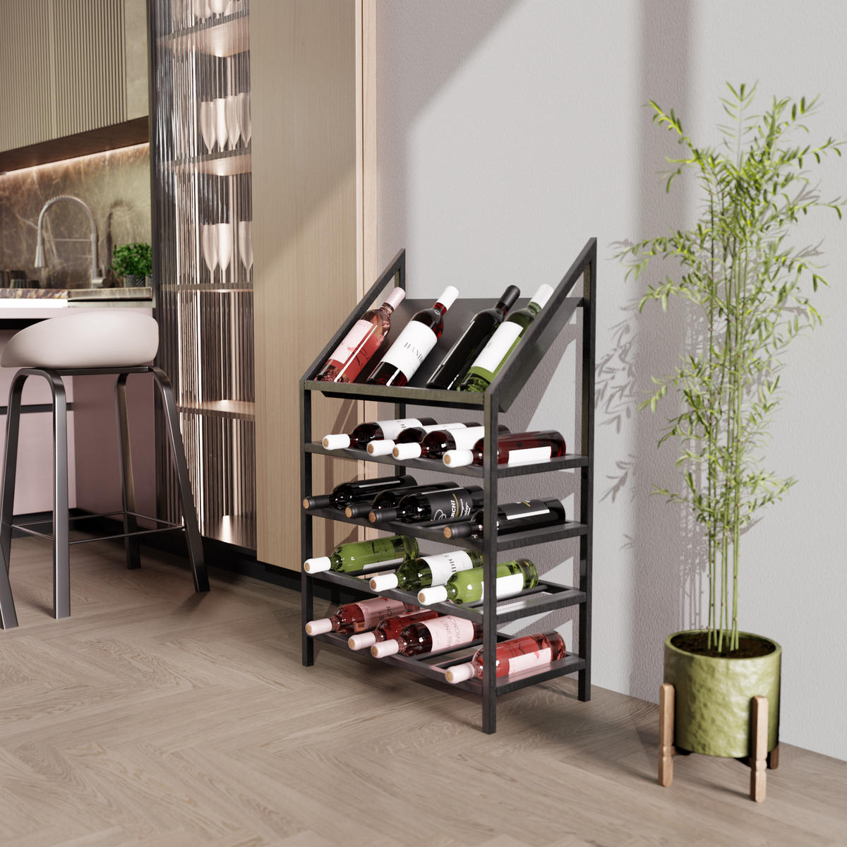 WEINREGAL Napa Metall,Schwarz, Für 35 Weinflaschen 95/60/30cm - Schwarz, Metall (60/95/30cm) - Metalo Pro