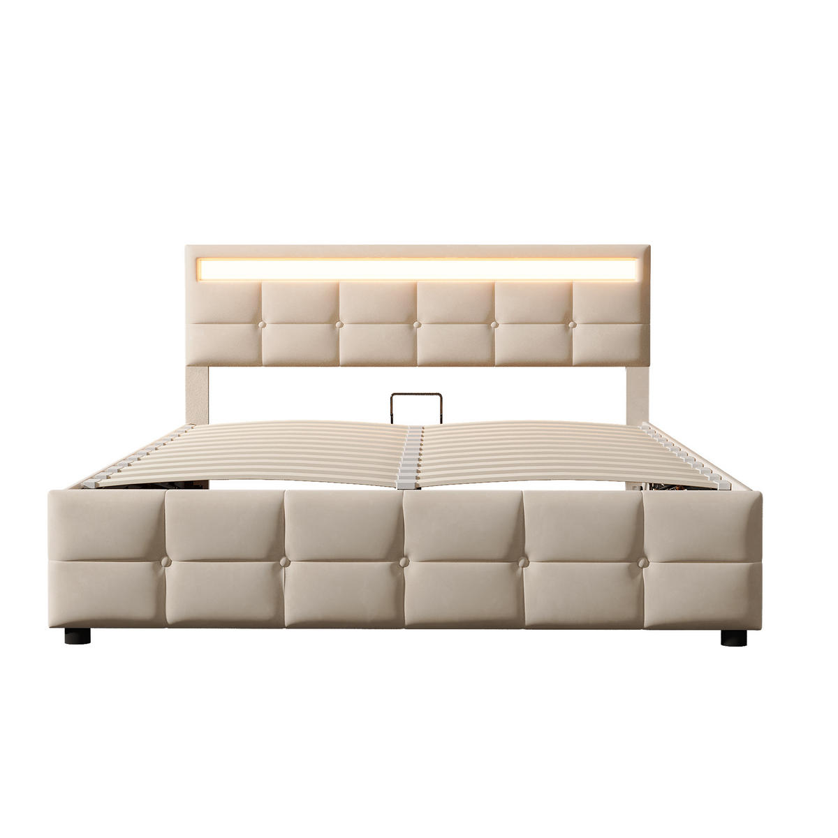 POLSTERBETT 180/200 cm in Beige Samt mit Bettkasten und LED - Beige, Holzwerkstoff/Textil (180/200cm) - WISHDOR