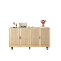 SIDEBOARD 158/40/88 cm aus Spanplatte mit 4 Rattantüren und verstellbarem Einlegeboden, Natur - Naturfarben, Holzwerkstoff (158/88/40cm) - Redom