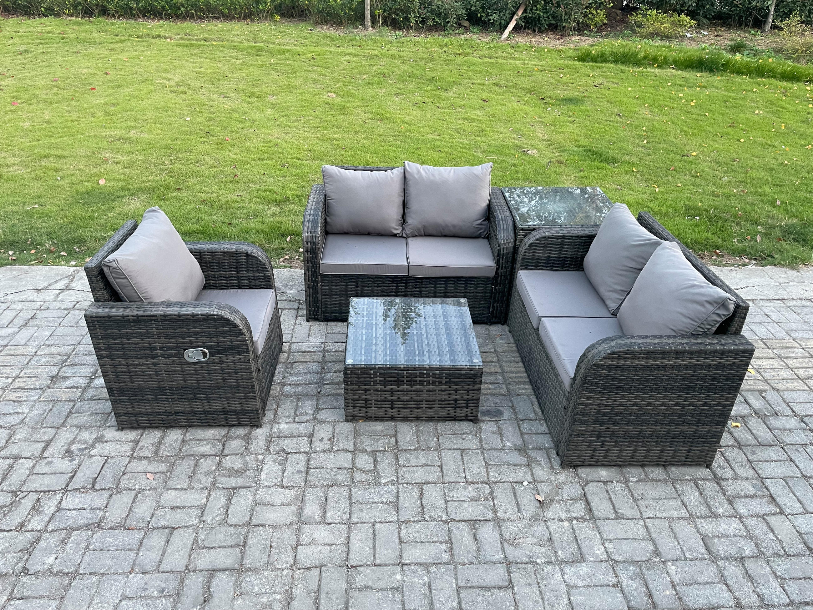 LOUNGEGARNITUR Polyrattan Dunkelgrau 5-Sitzer - Dunkelgrau, Metall - Fimous