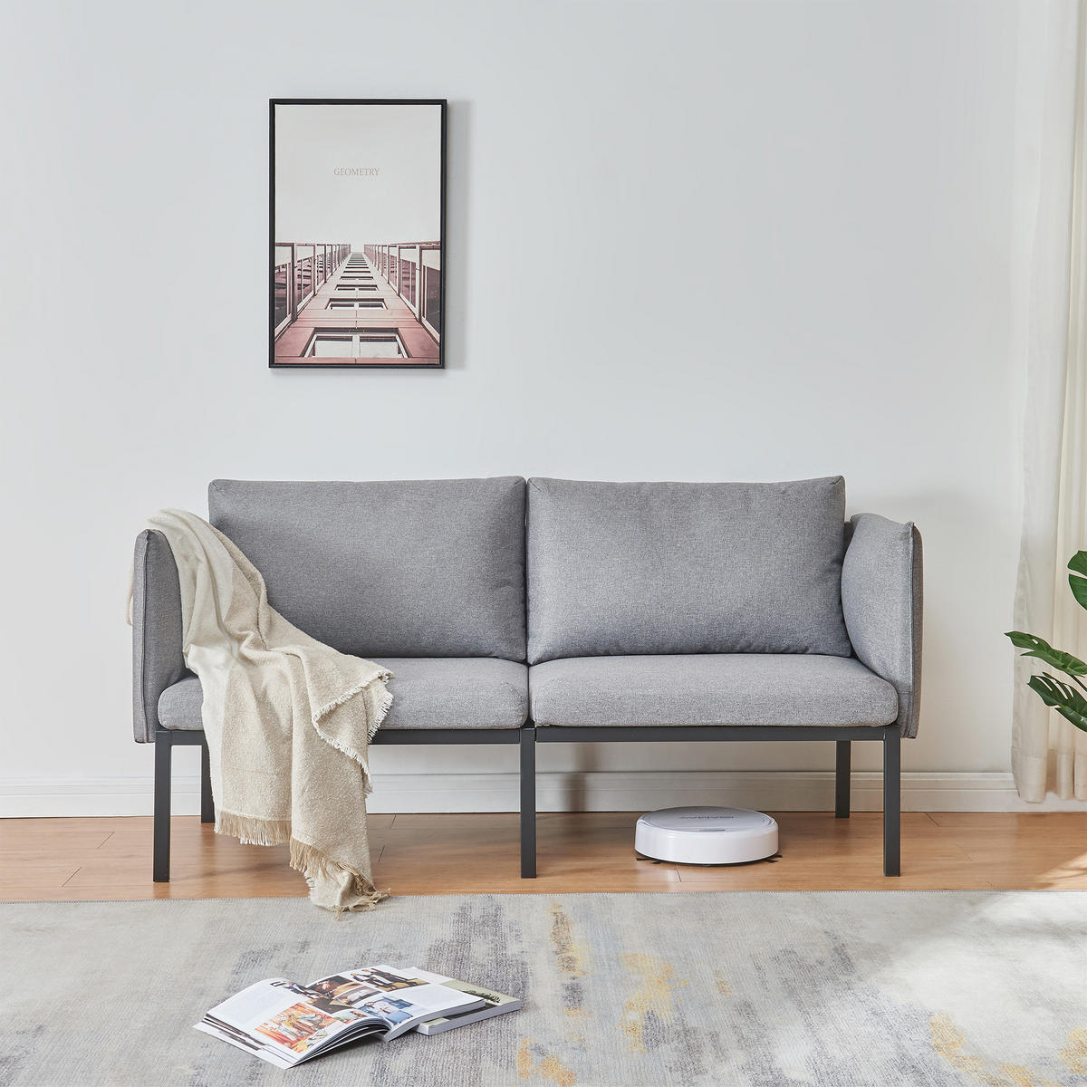 DVOUSEDÁK Kamar - šedá, kov/dřevo (158/69/63.5cm) - [en.casa]
