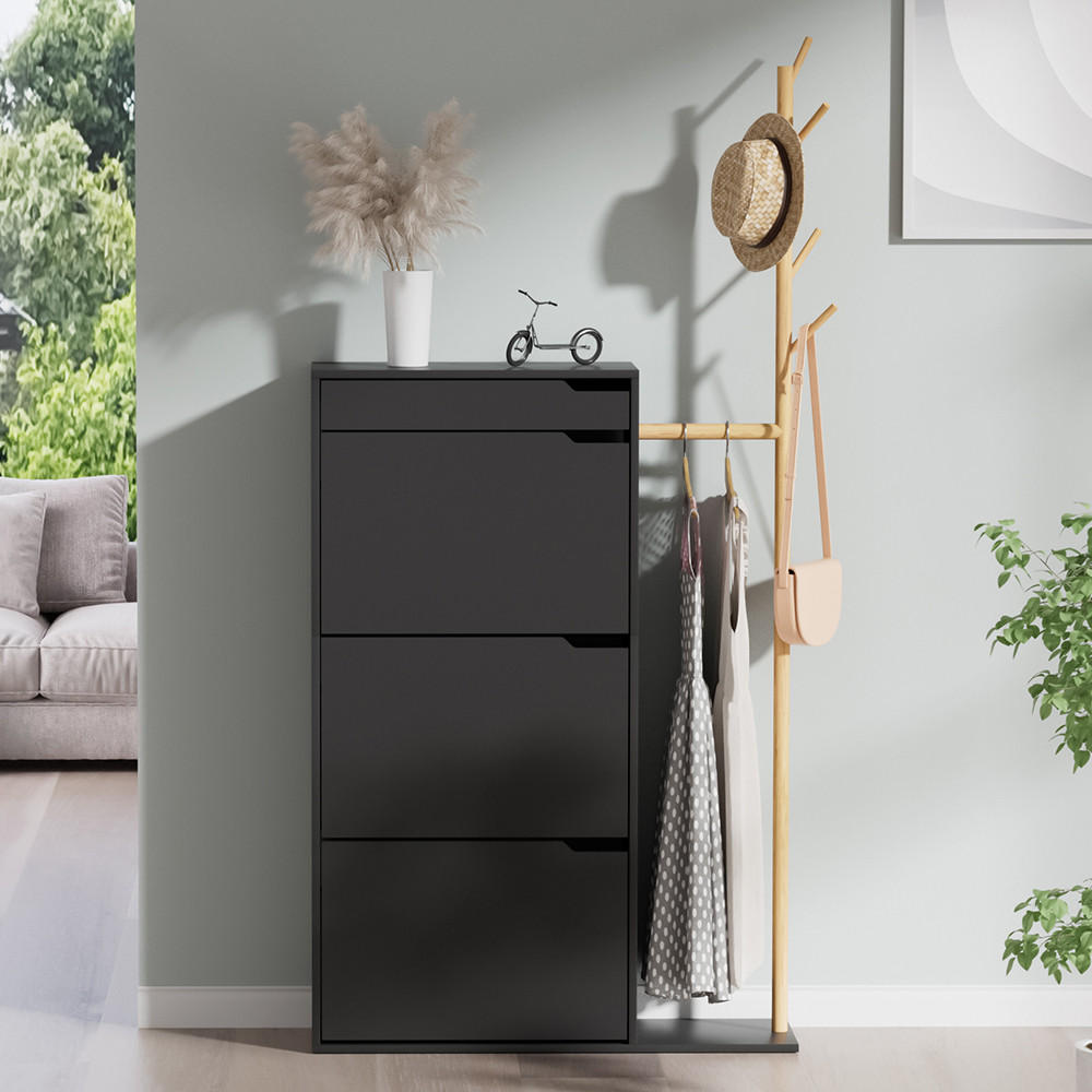 Thumbnail - Vicco Schuhschrank, Schwarz, Holzwerkstoff, Rechteckig, 90x181.5x30 cm, Garderobe, Schuhaufbewahrung, Schuhkipper