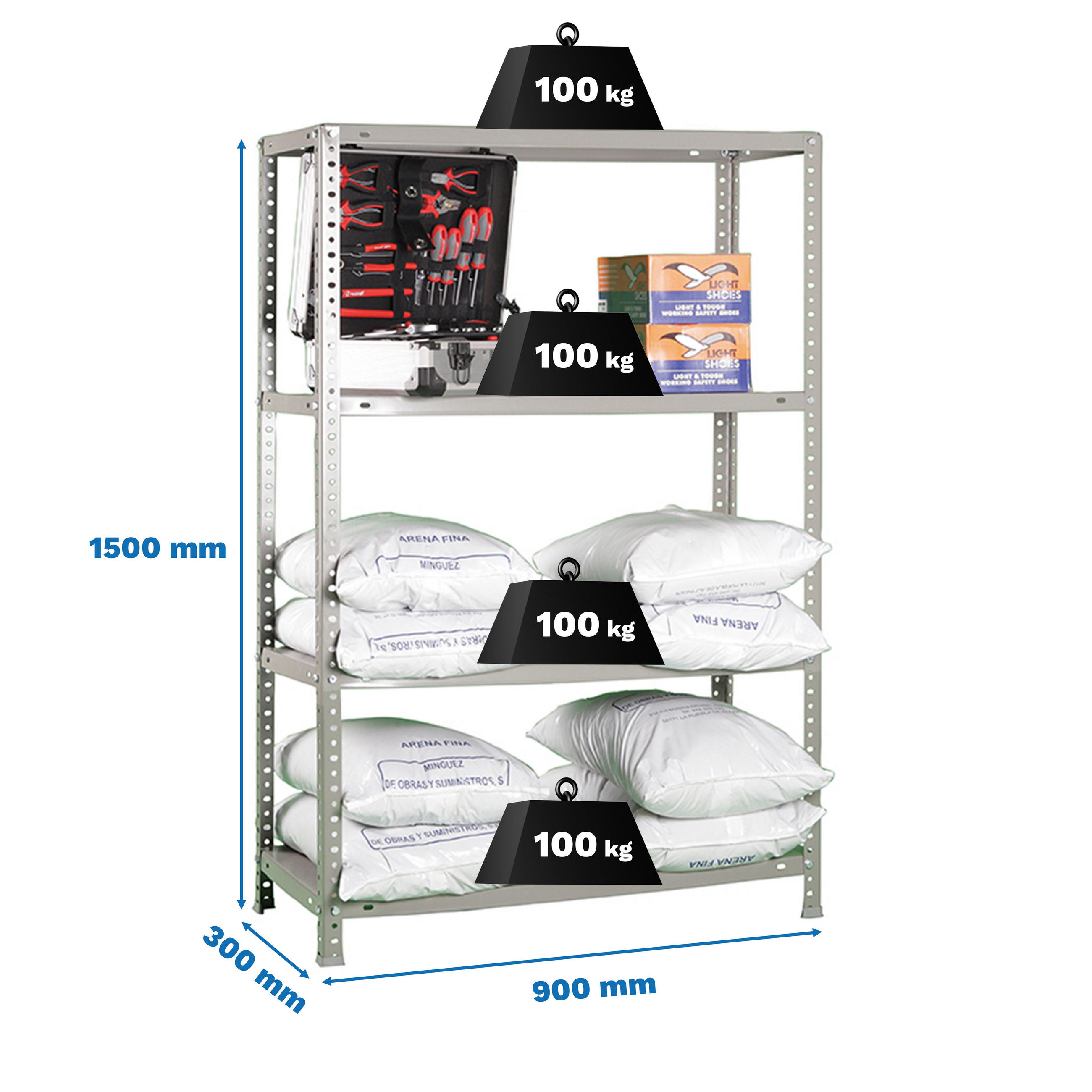 SCHRAUBREGAL PANDA MID | HxBxT 150x90x30cm | Fachlast 100kg | Grau - Grau, Metall (90/150/30cm) - PROREGAL