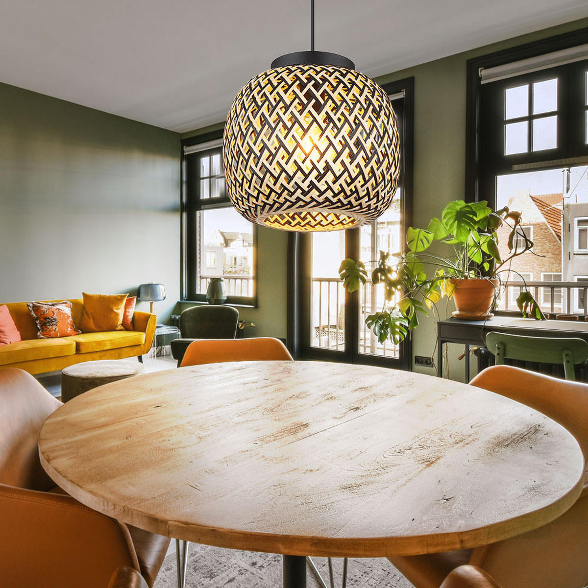 HÄNGELEUCHTE Metall Bambus Braun - Braun, Holz (30/30/120cm) - Globo Lighting