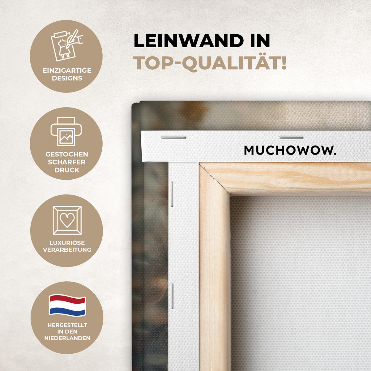 LEINWANDBILD Löwe - Wildtiere - Pflanzen - Natur - Blumen Deko Wohnzimmer 20x20 cm - Beige, Textil (20/20cm) - MuchoWow